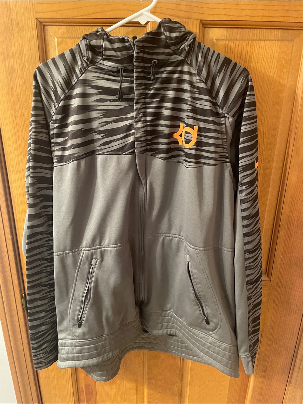 Nike Gray and Black KD Patterned Boys' Zip Hoodie with Orange Logo